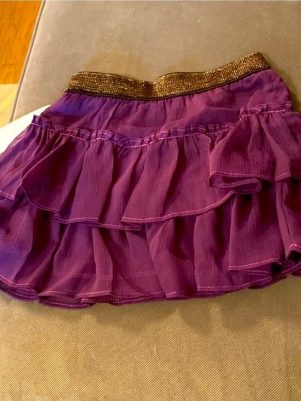 Ralph Lauren Girls' Purple Tiered Ruffle Skirt with Gold Waistband